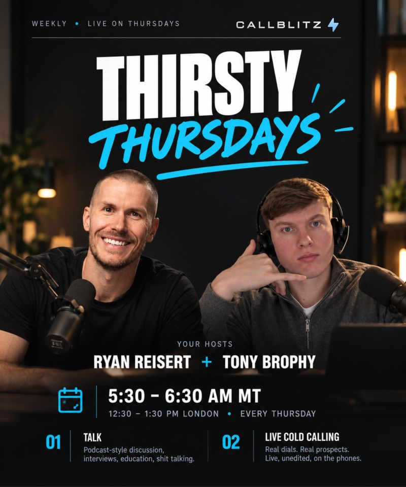 Thirsty Thursdays hosts Ryan Reisert and Tony Brophy, ready for live conversation and cold calling.